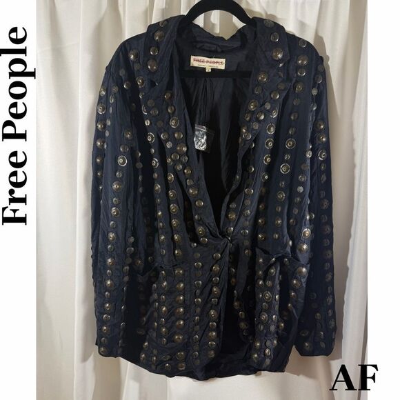 Free People Corrie Coin Blazer Black Bronze Coins Medium New